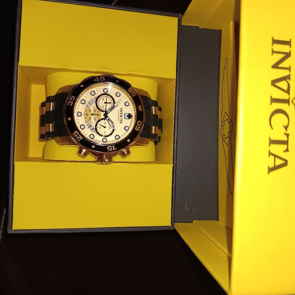 Invicta Men's Black and Gold Chronograph Watch